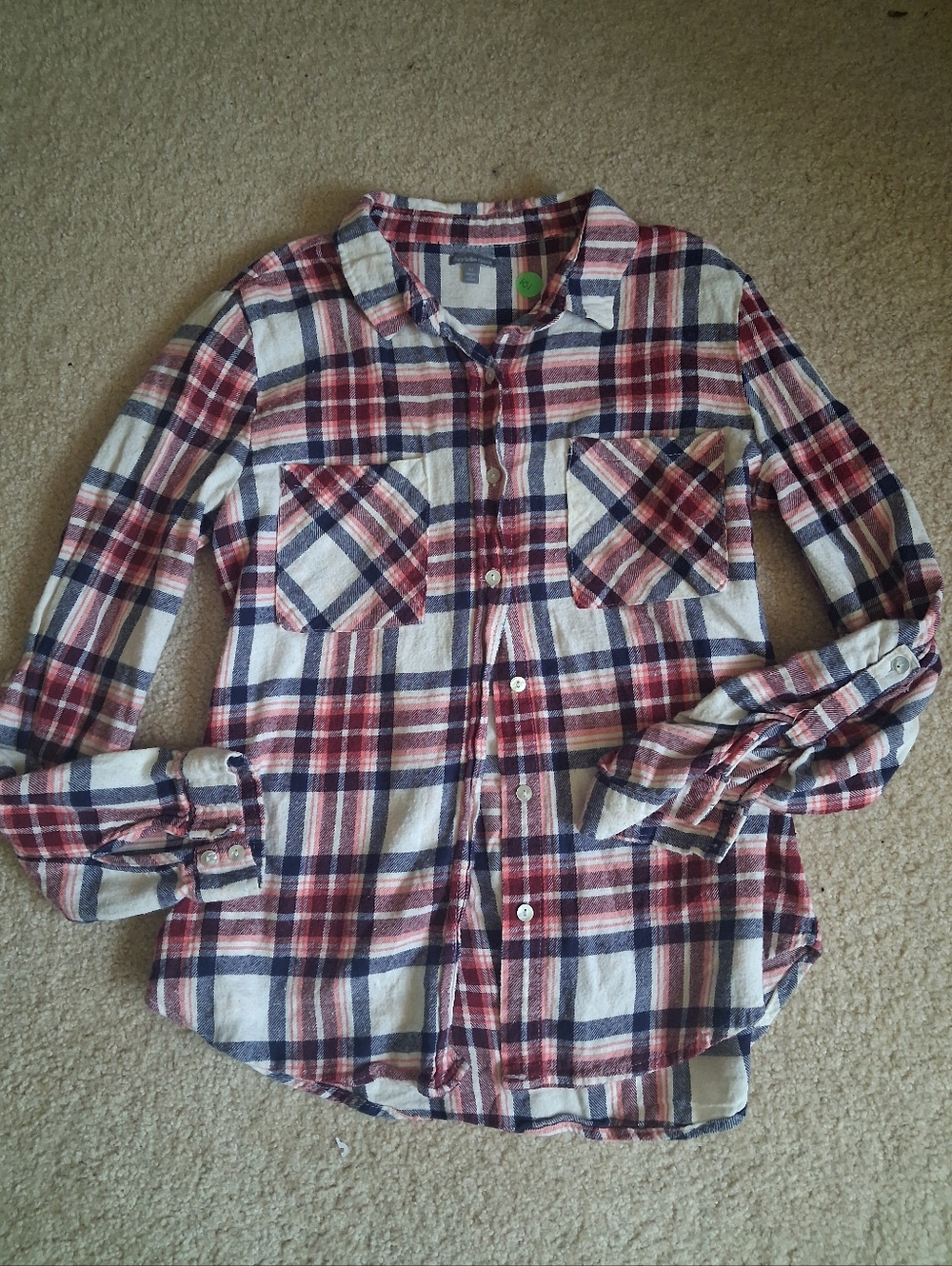 Charlotte Russe Navy, Red & Cream Plaid Shirt